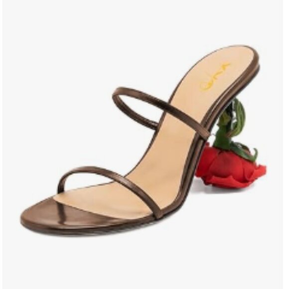 XYD Dark Brown Romantic Rose Heel Summer Chic Two Slender Straps Open Toe Sandal - Picture 1 of 8